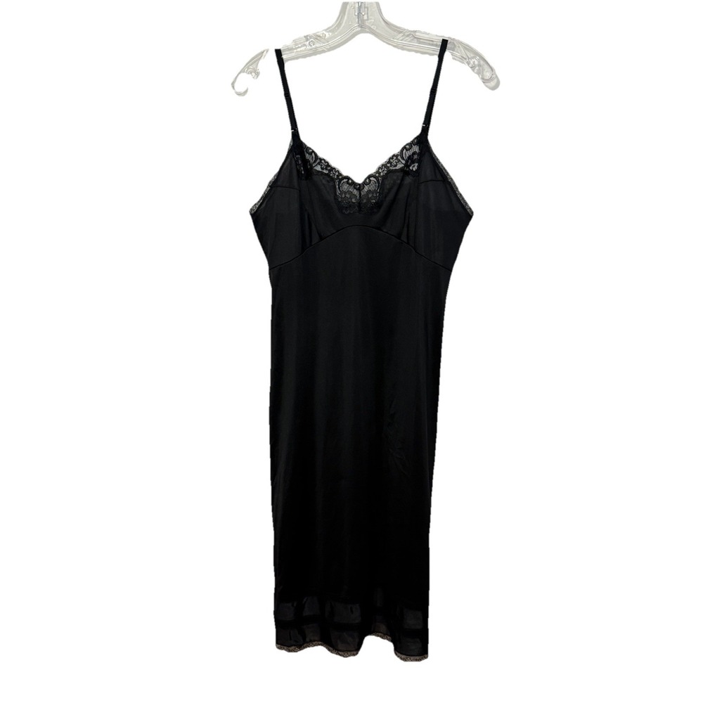 Vintage 70s 80s Adonna JCPenney Black Antron Nylon Slip Lace Trim 36 Union Made